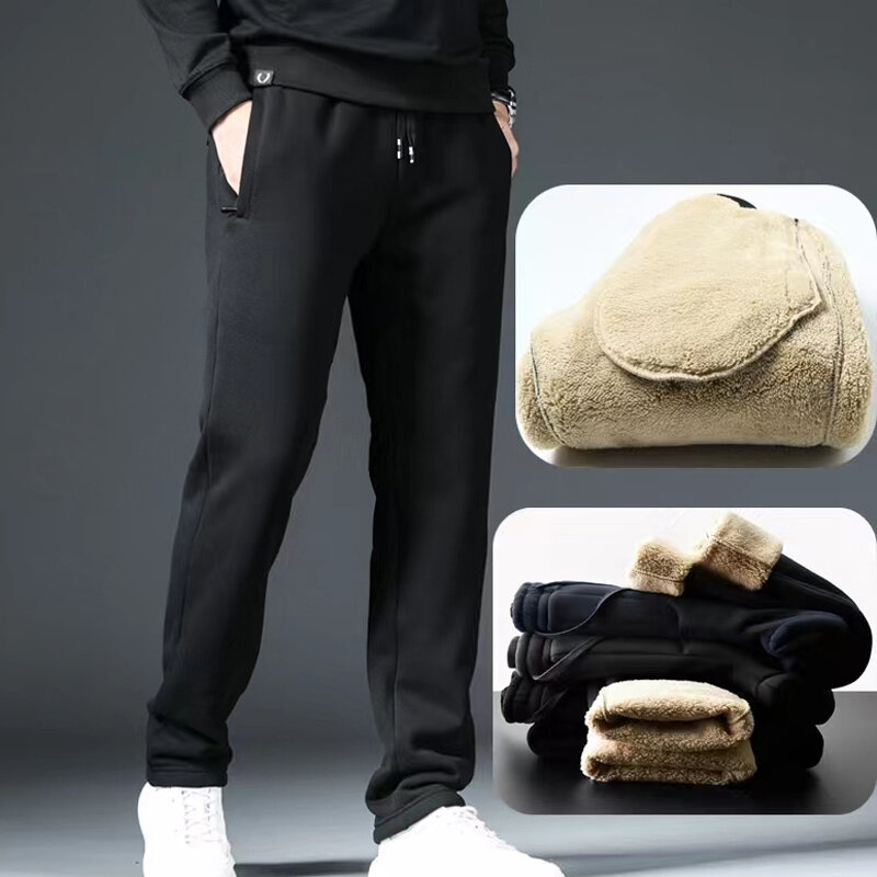 Inverno masculino lambswool quente algodão sweatpants lazer ao ar livre espessado jogging calças com cordão de alta qualidade
