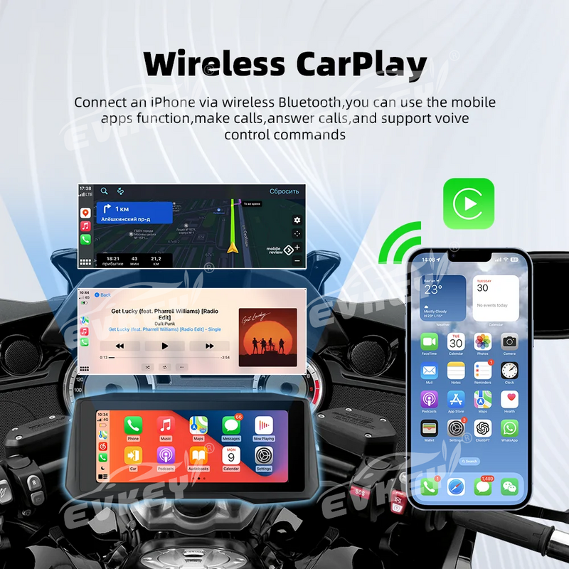 EKVEY-CarPlay sem fio para motocicleta, Android CarPlay, tela de exibição Auto Airplay, monitor portátil, 7"