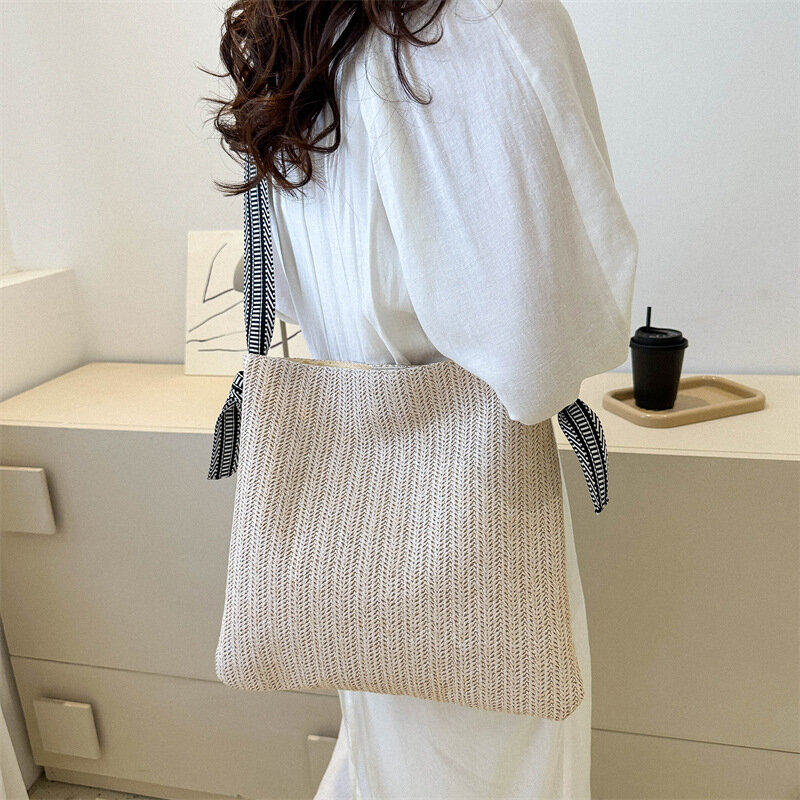 Женская сумка через плечо, сумка-тоут, модная соломенная тканая под подмышкой, повседневная и универсальная, простая и вместительная