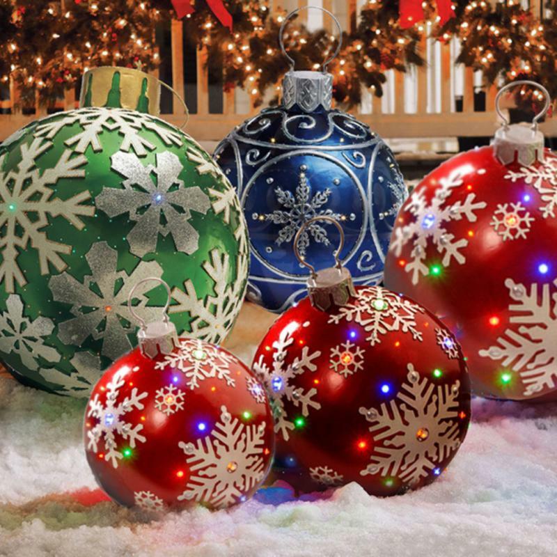 60Cm Outdoor Kerst Opblaasbare Versierde Bal Pvc Gigantische Grote Ballen Feest Kerstboom Decoraties Speelgoed Bal Zonder Licht