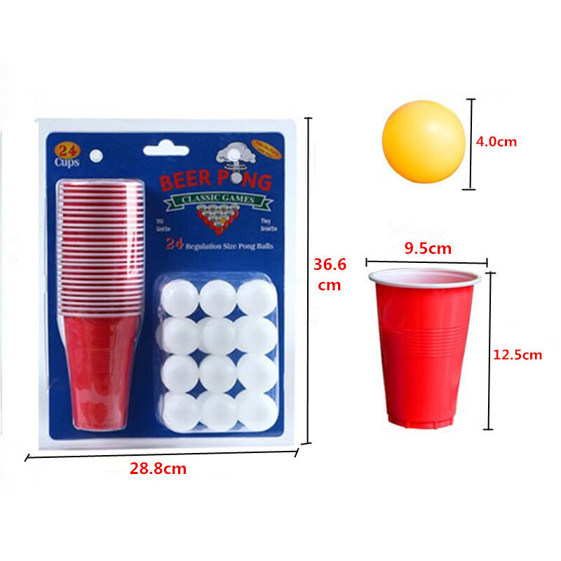 Red Blue Pong Cups and Balls Set, Beer Pong Game Set with 24 Plastic Cups, 24 Pong Balls, Beer Pong Party Cup Set for Camping