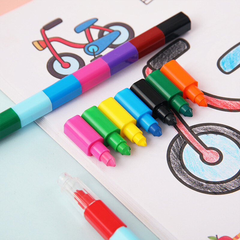 1Pcs 12 Colors Crayon Creative Building Blocks Crayon Cute Kawaii Graffiti Pens For Painting Korean Stationery Student For kids