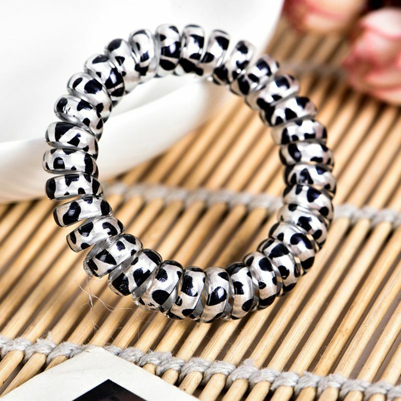 Y166 Women Girls Colorful Leopard Pattern Spiral Hair Ties Rope Telephone Wire Plasti