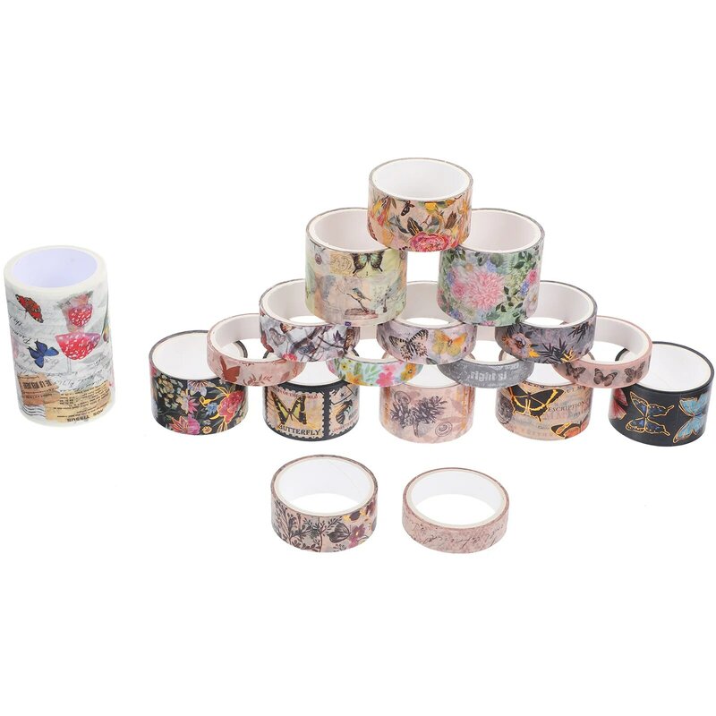 Pegatinas de decoración de manual, cintas de cuenta Washi, papel magnético DIY japonés para diario decorativo, 18 rollos