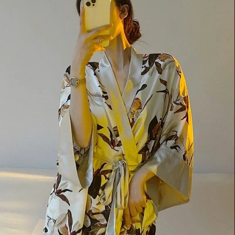 Пижама женская с длинными рукавами, элегантный пижамный комплект в японском стиле, элегантная одежда для дома, лето