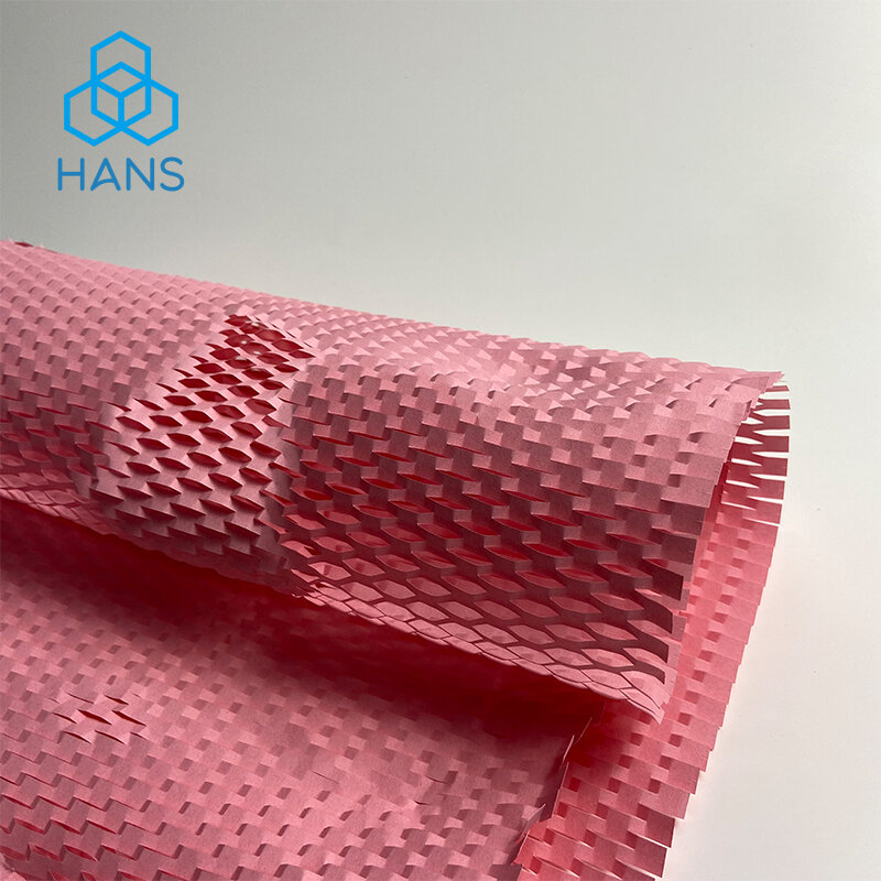 Papel Kraft de panal rosa, rollo de envoltura de amortiguación reciclada, amigable con el medio ambiente, alternativa a la envoltura de amortiguación de burbujas
