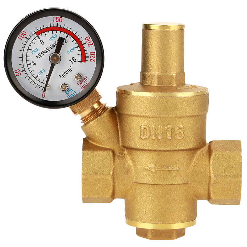 Pressure Regulator Brass DN15 Water Pressure Regulator NPT 1/2" Adjustable Regulating Relief Gauge Meter Flow Control Valve