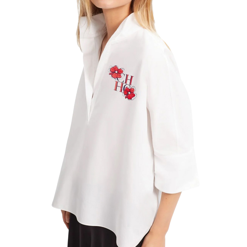 Blusa branca de manga curta feminina, camisa glamorosa elegante, camisas casuais, tops monocromáticos, 100% algodão, nova, verão