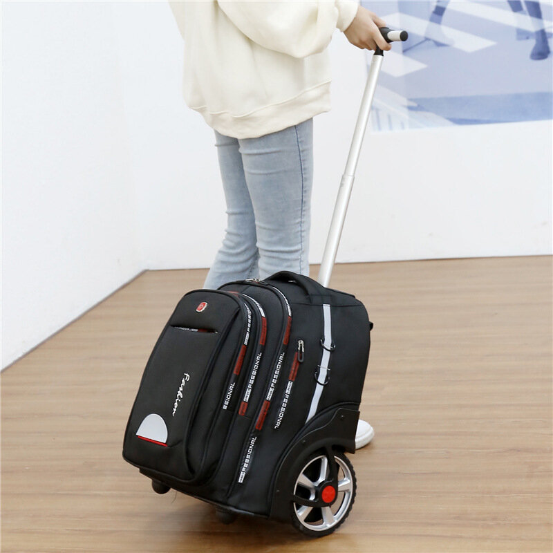 Mochila escolar para adolescentes, carrinho de estudante, mala de bagagem de viagem ao ar livre, homens e mulheres, rodas grandes, 19"