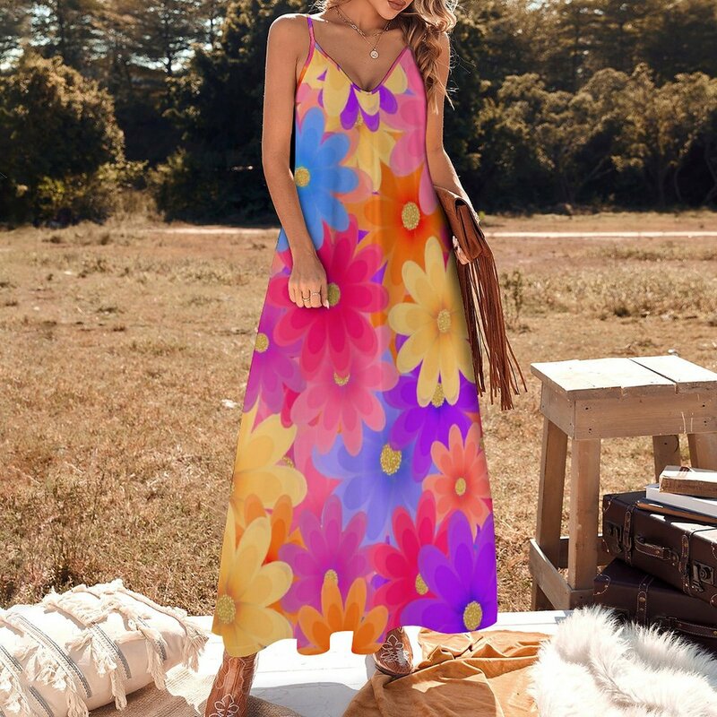 فساتين نسائية ملونة على شكل زهرة قوة الربيع الاحتفال بلا أكمام فستان حفلة موسيقية 2023
