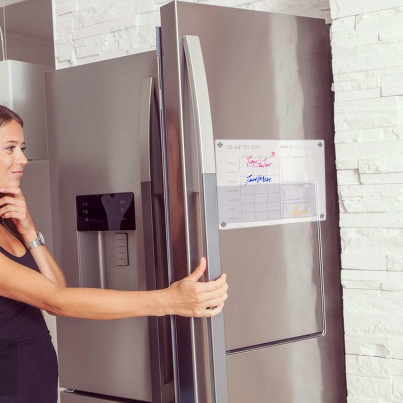 Календарь для еды на холодильник, прозрачный акриловый Еженедельный планировщик еды, 6 ручек, стираемый блокнот на холодильник с магнитными пластинами для продуктов