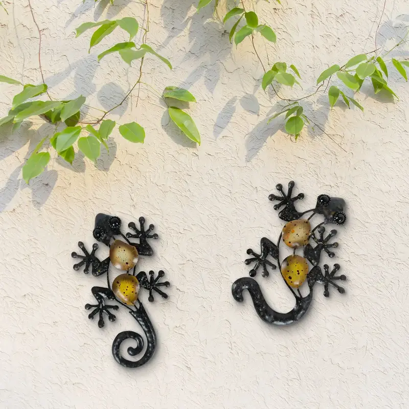 Set geco lucertola da 6 pollici decorazione da giardino da appendere alla parete artigianato in metallo adatto per cucina, bagno, camera da letto, regalo per sala studio