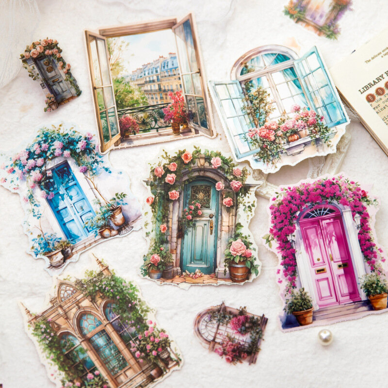 50 buah buket stiker hewan peliharaan melalui jendela Anda bahan buku tempel bunga kertas artistik 156*89mm
