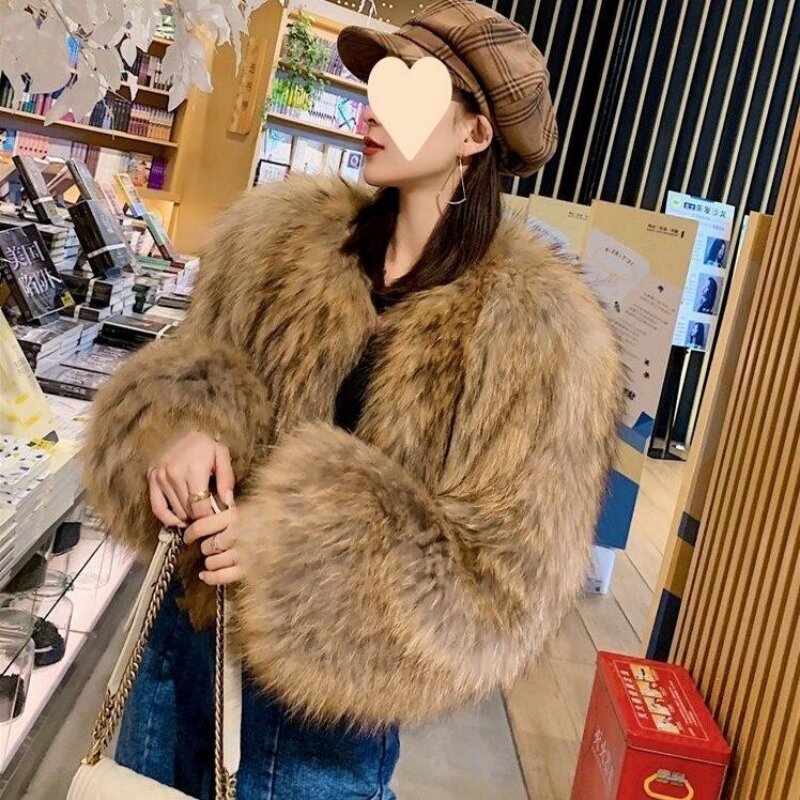 2023 Women Winter Faux Fox Fur Coat Korea Fashion Elegant Warm Coats Loose Outercoat Lady Party Club Outfits Casual White brown