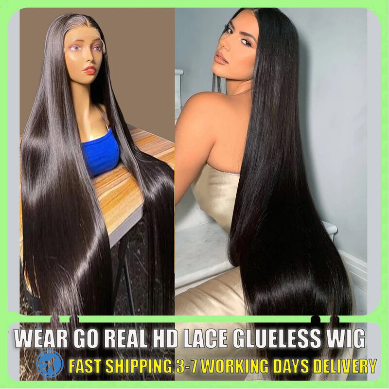 Pelucas de cabello humano con encaje Frontal HD para mujer, pelucas rectas de encaje Frontal transparente, prearrancadas, 13x4, 13x6