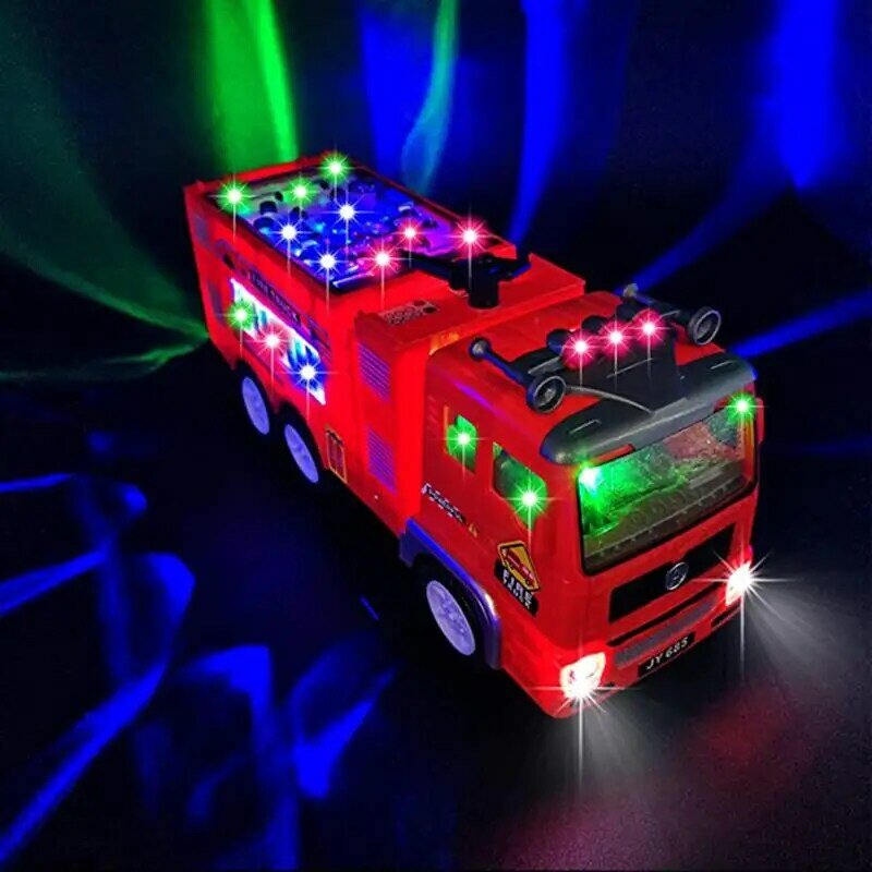 Electric Fire Truck Kids Toy With Bright Flashing 4D Lights & Real Siren Sounds Bump And Go Firetruck Fire Engine Toy For Boys