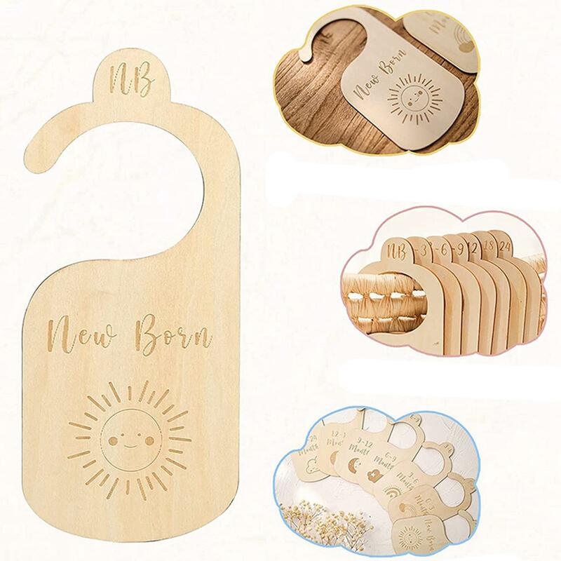 7 Pieces Baby Closet Dividers from Newborn to 24 Months for Bedroom Closet Wooden Clothes Organizers Baby Clothes Size Hanger