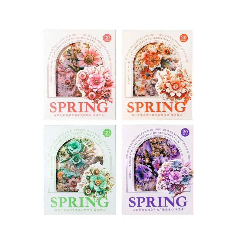 علامات سلسلة مجموعة زهور الربيع ، زخرفة ألبوم الصور ، ملصق الحيوانات الأليفة ، 8 حزم لكل مجموعة