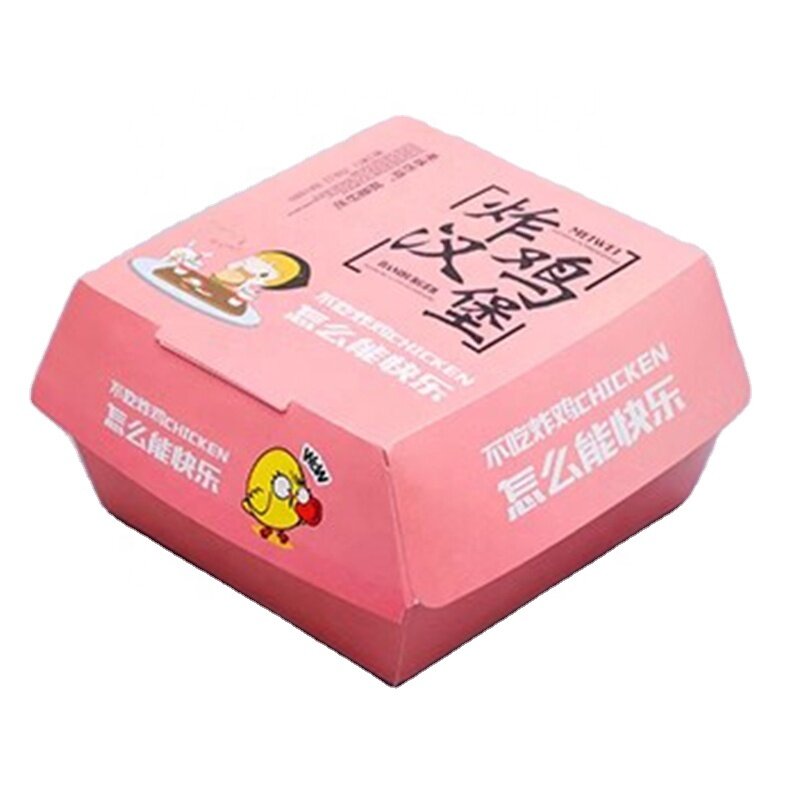 Customized productCustom Printing Food Grade Paper Burger Box Disposable Hamburger Packaging Box