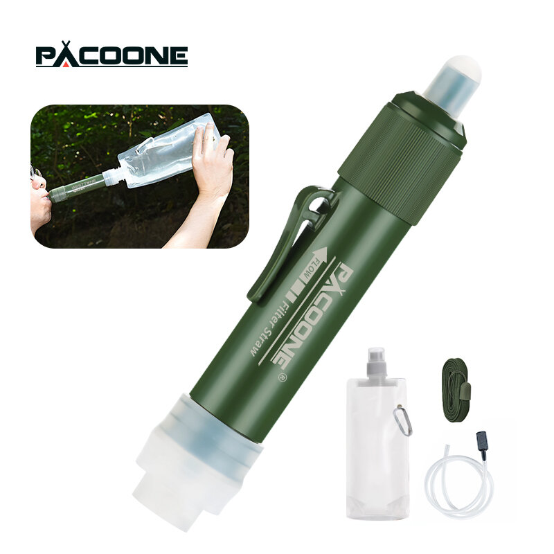 PACOONE penyaring air Mini berkemah, kantung air serat karbon untuk bertahan hidup atau perlengkapan darurat