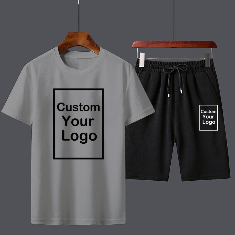 Комплект спортивной одежды для мужчин, мужские шорты с принтом и футболка, комплект из 2 предметов, лето