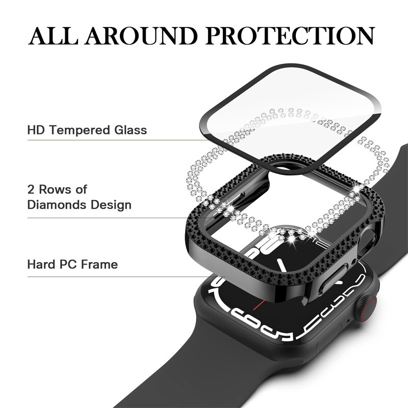 Шикарное стекло + крышка для Apple Watch Φ 44 мм 45 41 мм 40 мм 44 мм Женская фотография + защита для экрана iwatch series 7 9 8 5 6 SE
