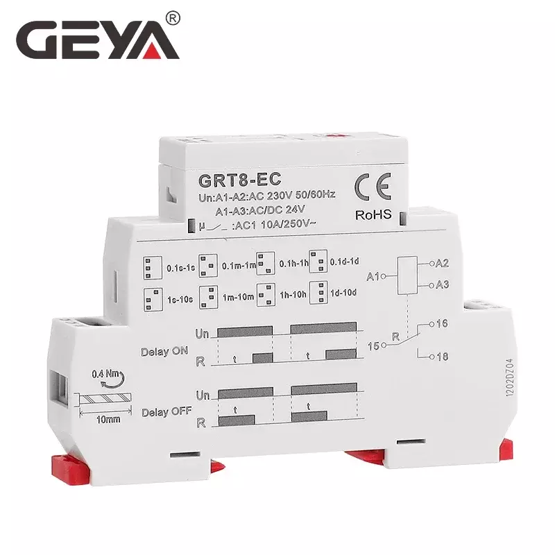 GEYA GRT8-EC 10A podwójna funkcja przekaźnik czasowy na opóźnienie lub wyłączenie przekaźnik opóźniający AC220V/DC24V AC380V przekaźnik czasowy CE CB ROHS