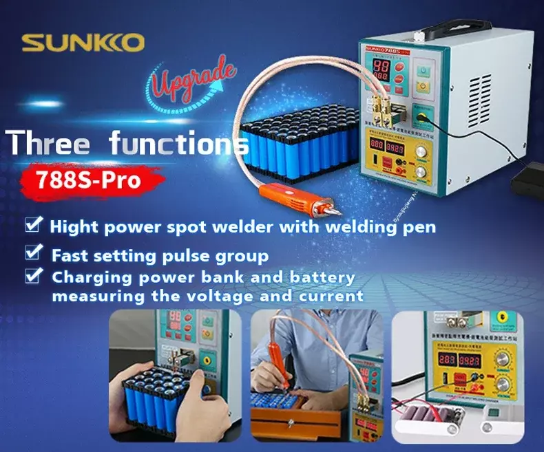 SUNKKO 788S-PRO Battery Spot welder MachineAutomatic Pulse 18650 Battery Welding Machine With 70B Spot Welding Pen
