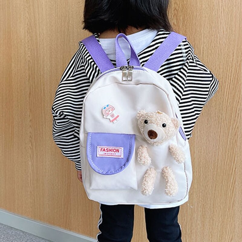 Mochilas escolares de lona con diseño de oso de dibujos animados para niños y niñas, mochilas escolares de guardería, mochilas para libros