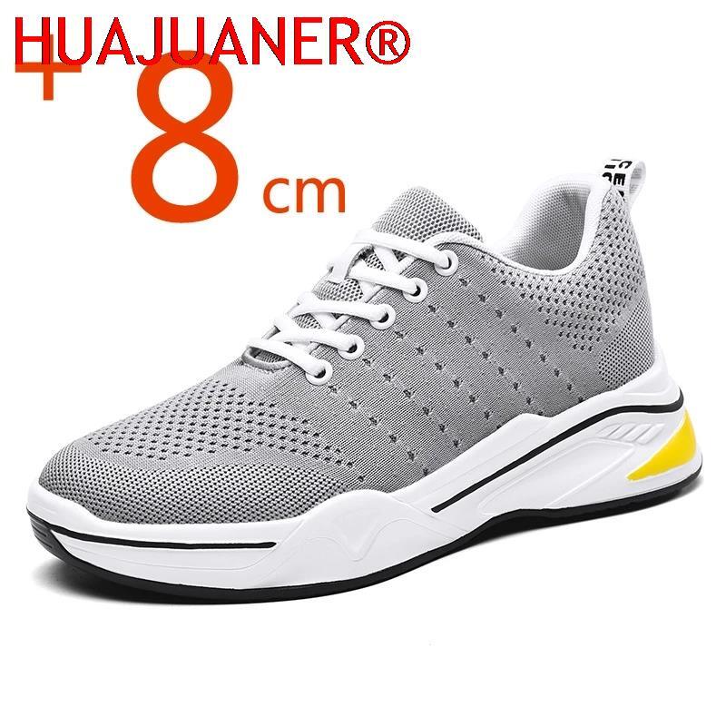 Huajuaner รองเท้าเพิ่มความสูงสำหรับผู้ชาย, รองเท้าเพิ่มความสูงรองเท้าลำลองพื้นรองเท้าสูง8ซม. สีดำ