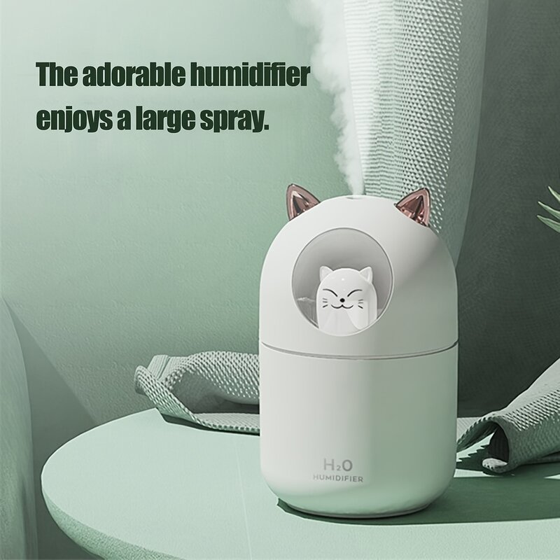 Aromaterapia portátil Mini umidificador de ar, gato bonito, H2o quarto Névoa Spray, Difusor De Óleo Essencial, Difusor De Ar Do Carro, 300ml