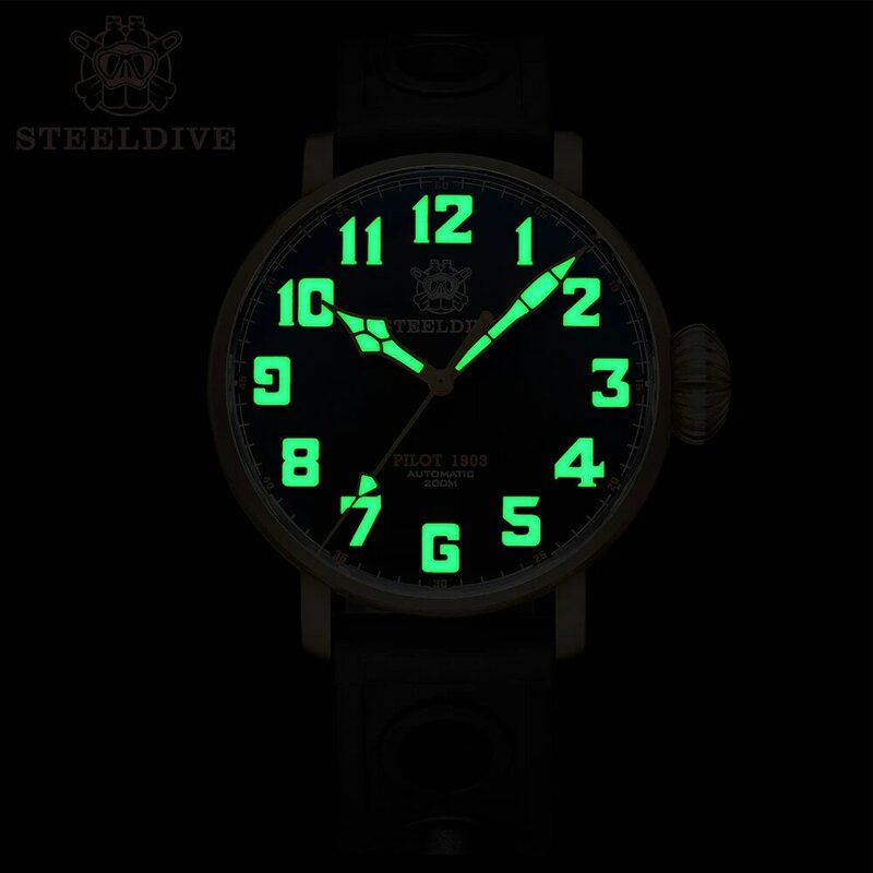 SD1903S STEELDIVE Brand 46.5MM Solid Bronze Case Black Dial Rubber Strap NH35 Automatic 200M Waterproof Dive Watch for Men