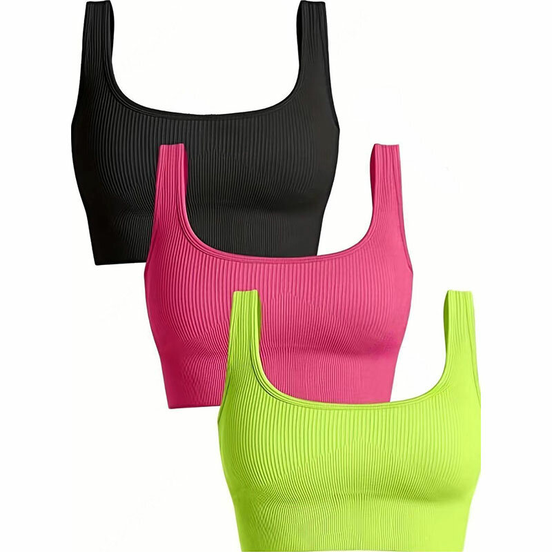 Yoga base sans couture respirant 3pcs tricot côtelé solide soutien-gorge de sport