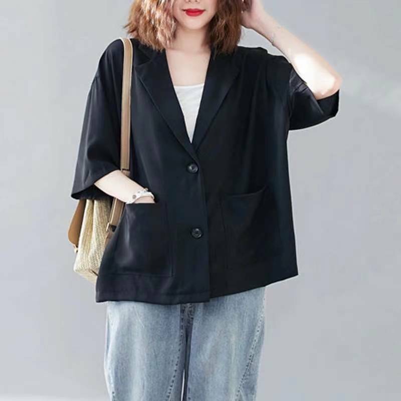 2024 New Summer Minimalist Commuting Casual Lazy Style Oversize Fashion Versatile Mid Sleeved Suit Jacket Women's Clothing