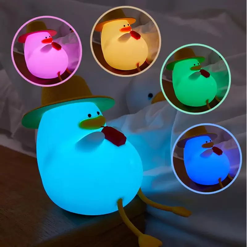 Cute Duck Led Night Lights Cartoon Animals Silicone Lamp for Kids  3 Levels Dimming Usb Colorful Bedside Night Lights for Boys