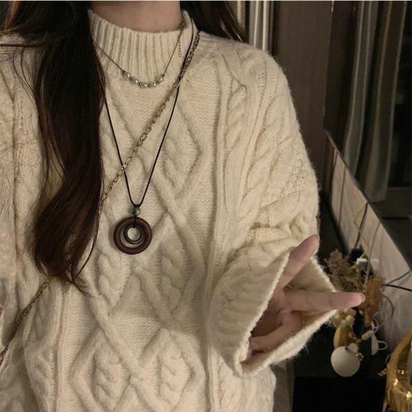 2023 sweter damski jesienno-zimowa odzież wierzchnia luźne koszule z okrągłym dekoltem koreański styl mody zagęszczony dzianinowy sweter J06