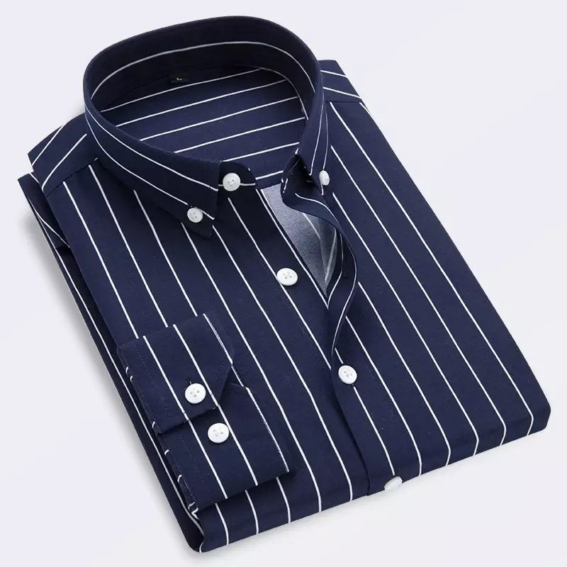 Camisa de vestir a rayas para hombre, camisa informal de manga larga a cuadros, Formal, de negocios, nueva marca, social