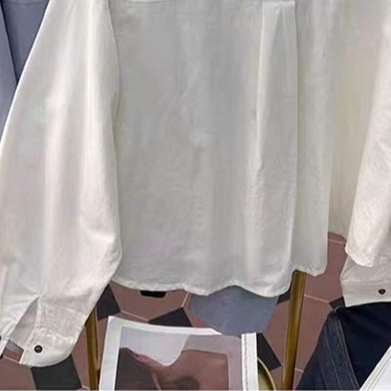 Женская свободная рубашка в Корейском стиле, Повседневная офисная Однотонная рубашка большого размера с длинными рукавами, лацканами и карманами, в стиле ретро, Y2K, на лето