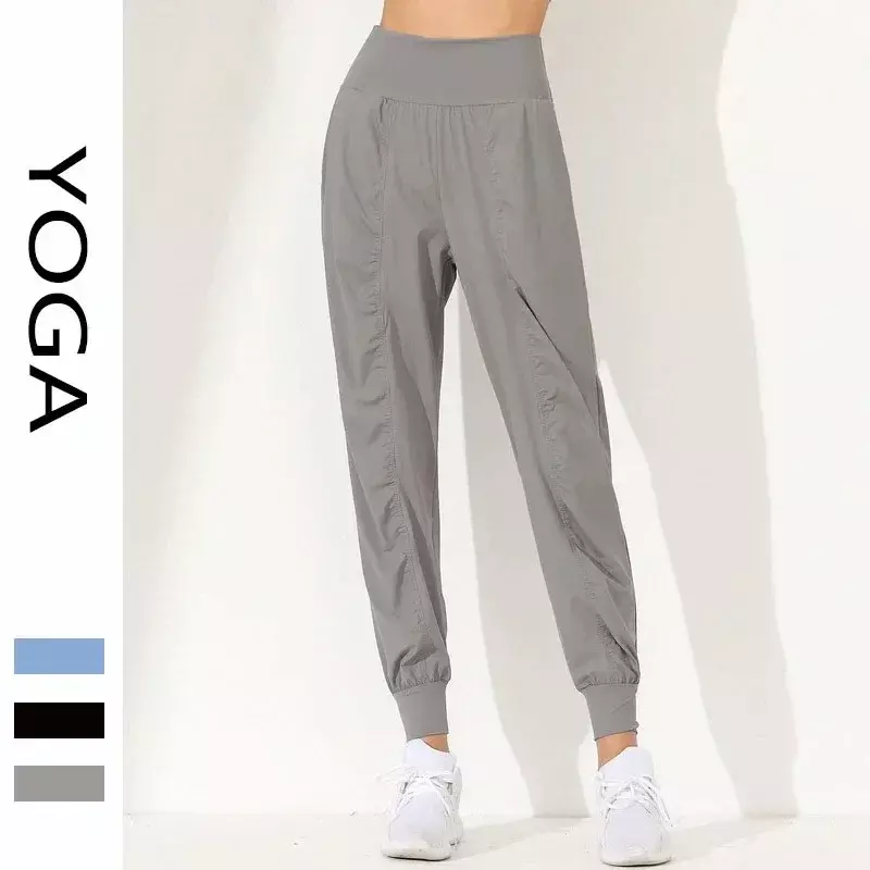 Calças plissadas de secagem rápida Yoga Slim Fitness Capris, Calças Running, Novo