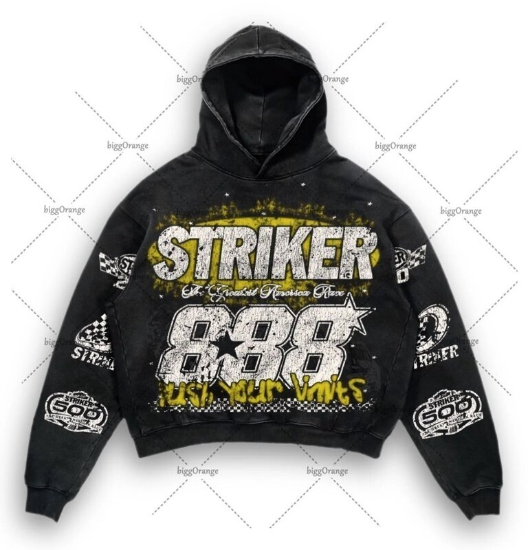 American Y2K Harajuku Retro Motorrad Stil Jacke Brief gedruckt Pullover Hoodie trend ige Marke lässig übergroße Sweatshirt Männer