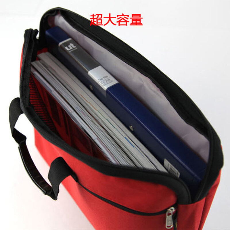 2PCS A4 Document Bag File Folder Holder With Handle Zip Closure Short Business Travel Man Handbag Red Black