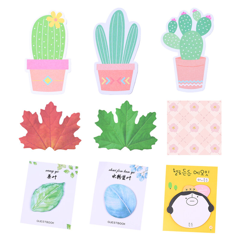 Bantalan Memo tanaman kaktus lucu Korea Kawaii 3D daun marmer catatan lengket jurnal kembali ke sekolah pos catatan alat tulis anak perempuan