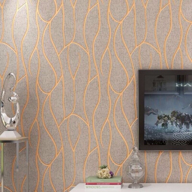 53cm European Modern 3D Non-woven Moisture-proof Bedroom Background Wallpaper Curve Stripes Thickened Wall Stickers