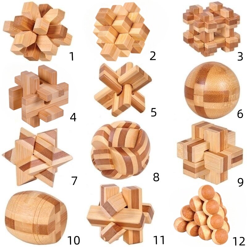 6Styles/Set Bamboo Kong Ming Lock Educational Toys To Develop Thinking Bbrain Games Luban Lock Cchildren's Leisure Entertainment