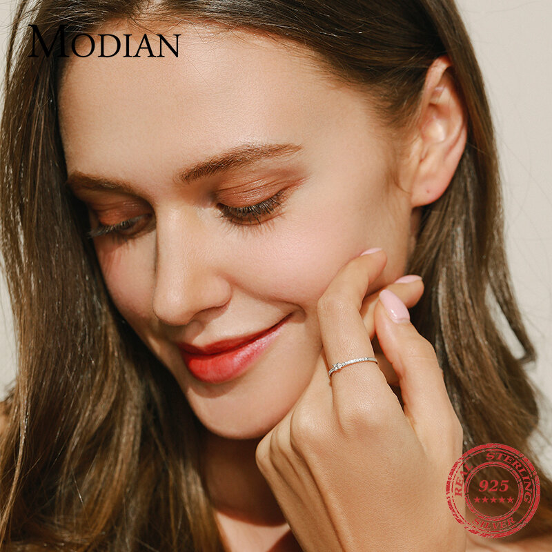 Modian 2021 Настоящее серебро 925 пробы простой квадратный прозрачный CZ Очаровательные золотые кольца на палец для женщин Свадебные обручальные ювелирные изделия