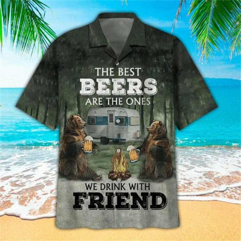 Chemise hawaïenne à imprimé perroquet 3D pour hommes, chemisiers de plage décontractés, chemisier à manches courtes, chemise à revers pour garçon, mode masculine
