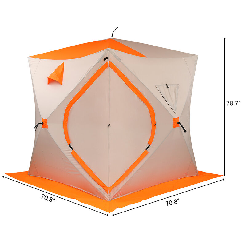 Tenda Pancing Es 180X180X200CM Tahan Dingin Perlindungan Angin dan Hujan Cocok untuk Memancing Di Luar Ruangan Oranye & Putih [Stok AS]