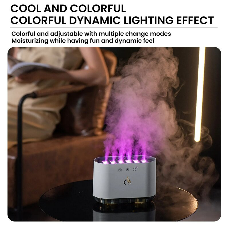 Novo Desktop Ultrasonic Flame Air Umidificador RGB LED Light Difusor Machine, Névoa Maker, Música Dinâmica, Casa, 900ml