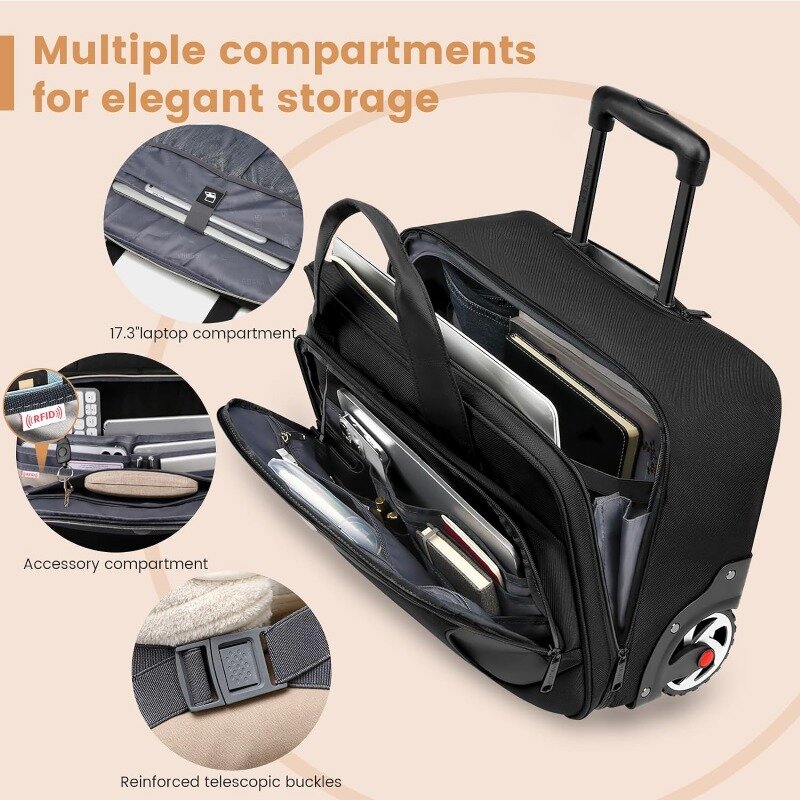 Laptop Bag,Rolling Briefcase for Men & Women,Laptop Briefcase on Wheels,Carry On Bag for Business Travel