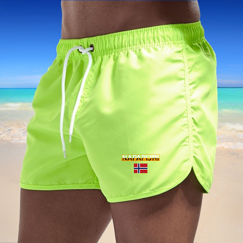 2024 Summer Trendy Men's Drawstring Shorts Casual Quick Drying Solid Color Swimming Surfing Beach Shorts